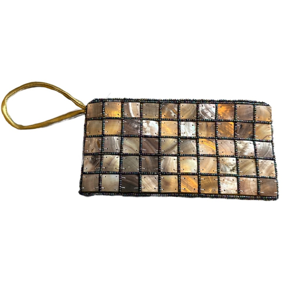 Hand Beaded Mosaic Wristlet with Gold Accents